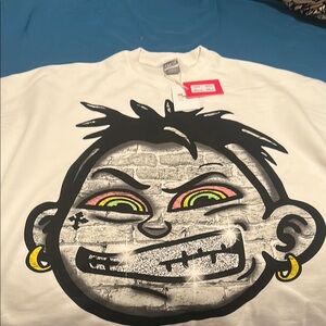 White Graphic Sweatshirt with Cartoon Print